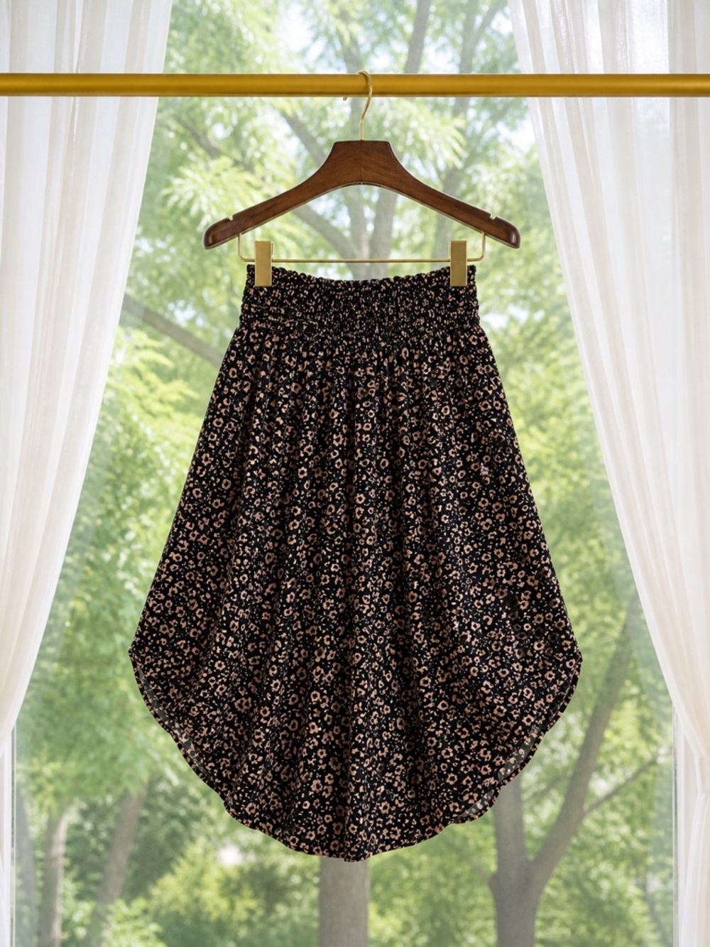 Final Touch Black Floral High-Low Skirt with Pink Accents